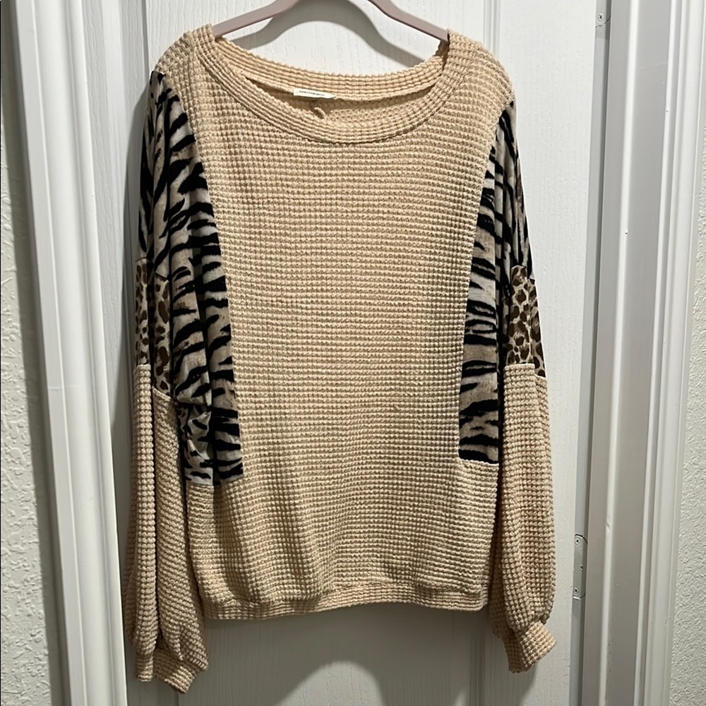 Women's Cream Animal Print Sweater